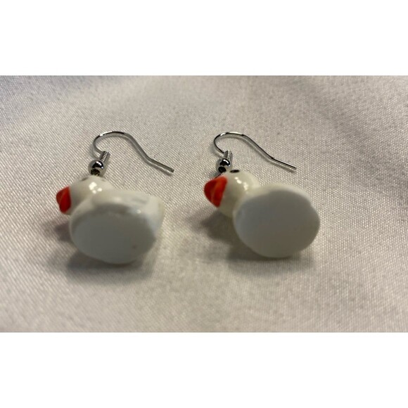 Earrings Baby Duck White Whimsical Dangle Quack Duckling Playful Fun Bird - Picture 6 of 8